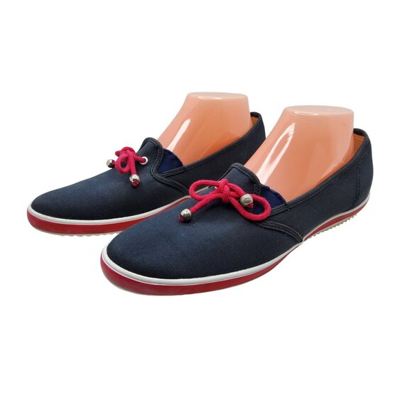 Womens GrassHopper Canvas Blue and Red Tie Boat Shoes - Picture 4 of 10
